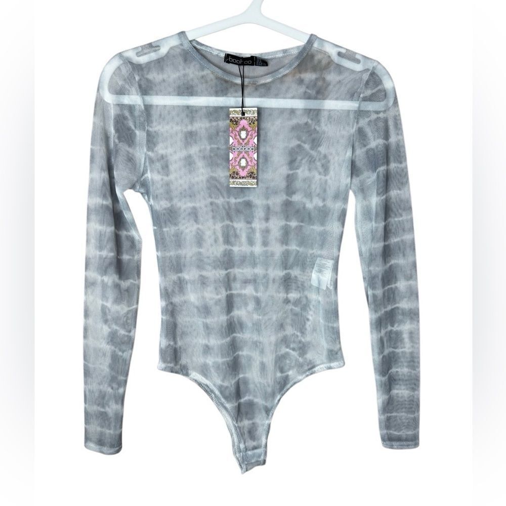 NWT BOOHOO Tie Dye Mesh Sheer Bodysuit Size 4